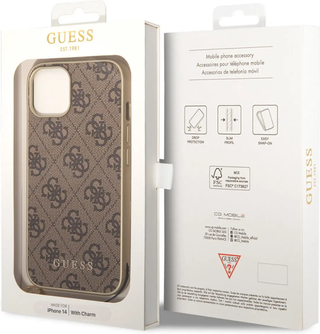 GUESS 4G Charms Back Case iPhone 14 - Bruin - afbeelding 4 van 6