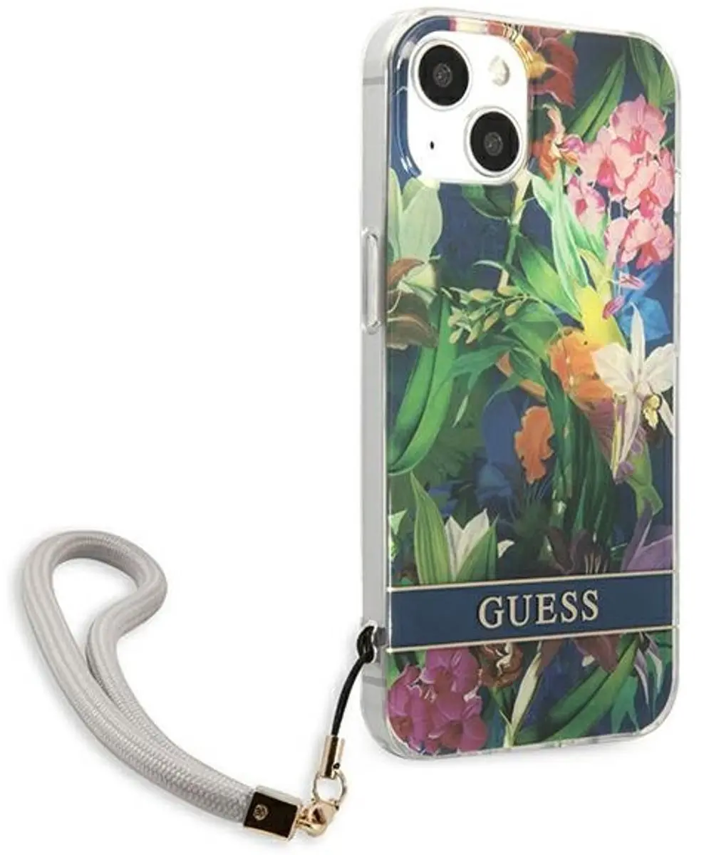 Guess Flower Strap iPhone 13 mini Hoesje - Blauw - afbeelding 6 van 6