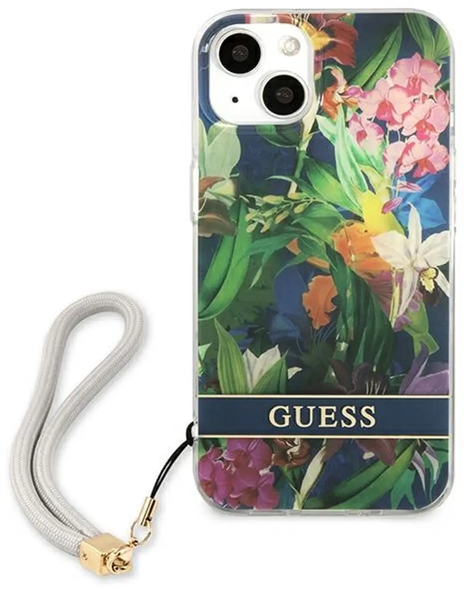 Guess Flower Strap iPhone 13 mini Hoesje - Blauw
