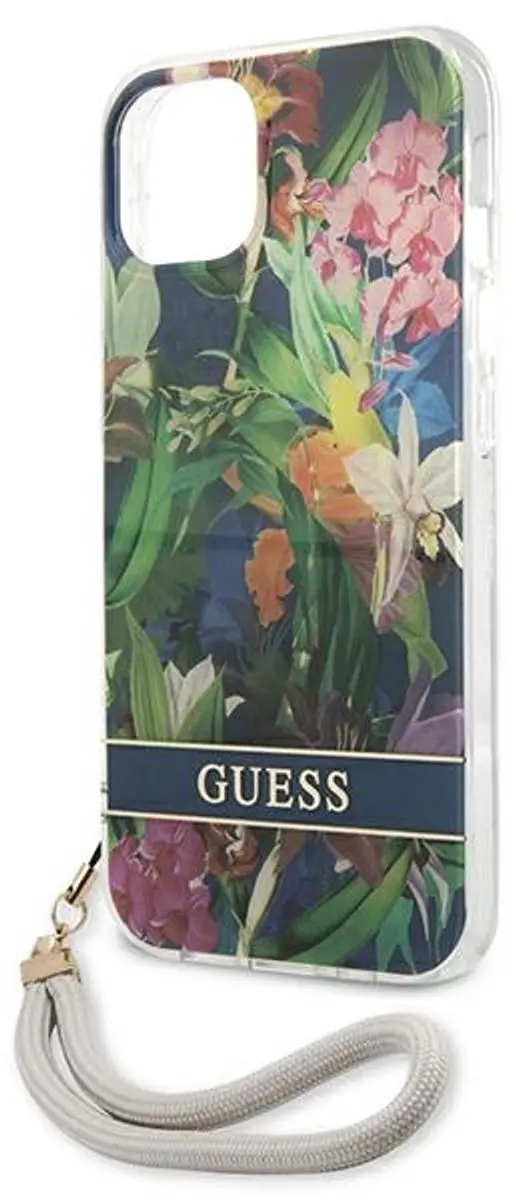 Guess Flower Strap iPhone 13 mini Hoesje - Blauw