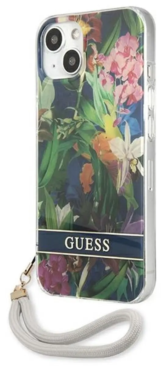 Guess Flower Strap iPhone 13 mini Hoesje - Blauw