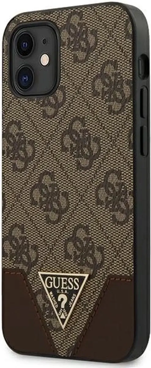 GUESS iPhone 12 Mini Hoesje - Effen Bruin Kunstleer