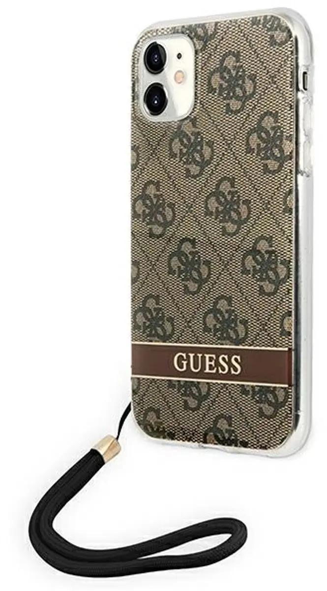 Guess iPhone 11 Hoesje - Bruin - 4G Print & Strap