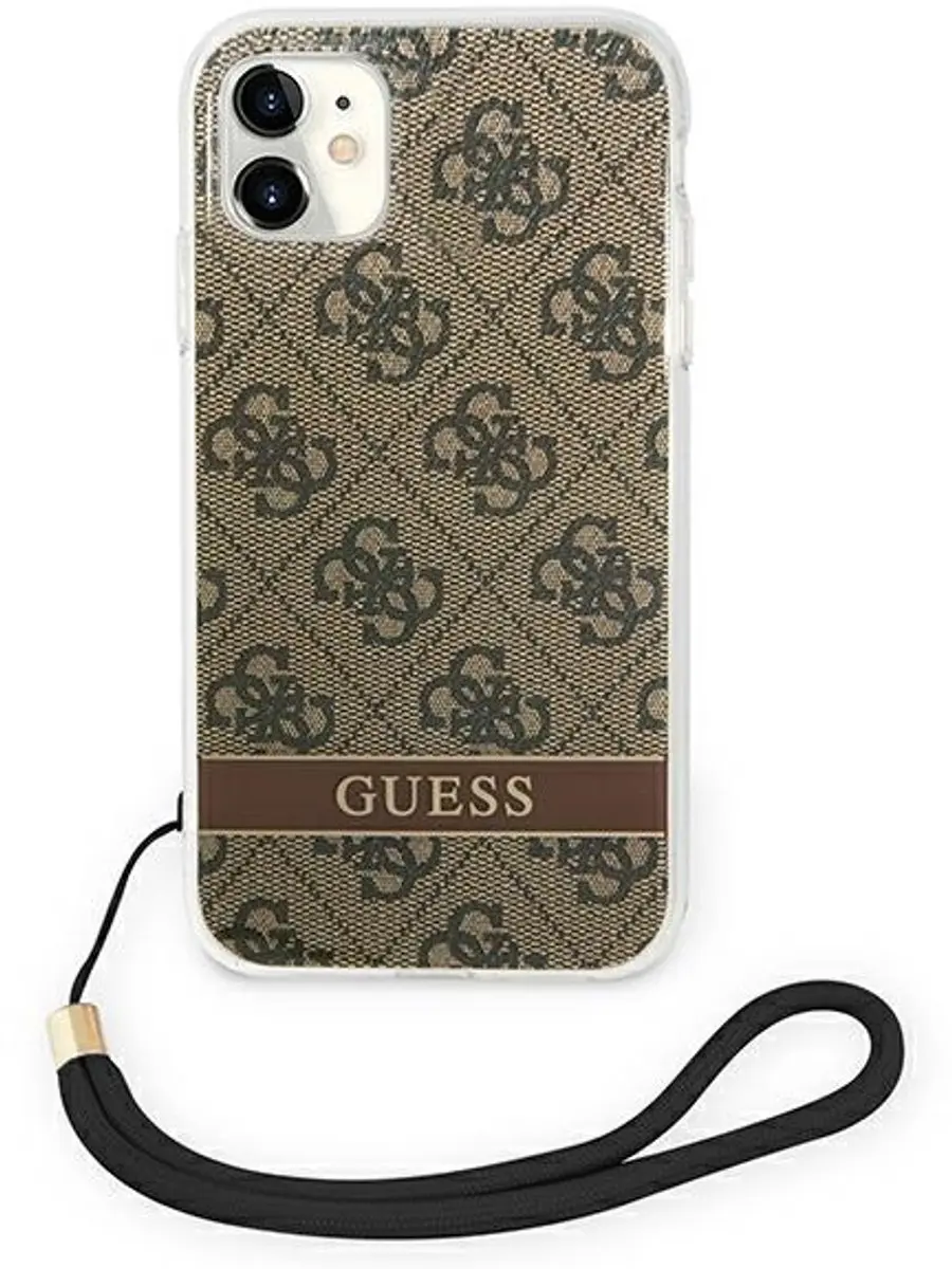 Guess iPhone 11 Hoesje - Bruin - 4G Print & Strap