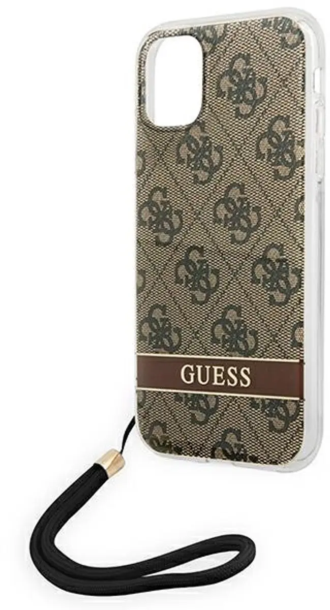 Guess iPhone 11 Hoesje - Bruin - 4G Print & Strap