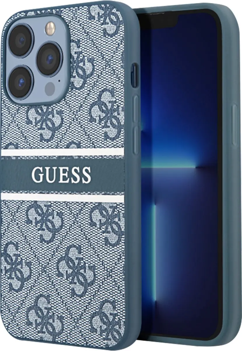 GUESS 4G Stripe Logo Backcase iPhone 13 Pro - Blauw