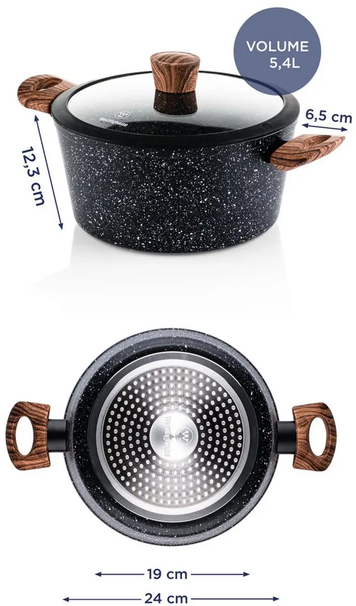 Westinghouse Braadpan 24cm - Inductie - Zwart Marmer