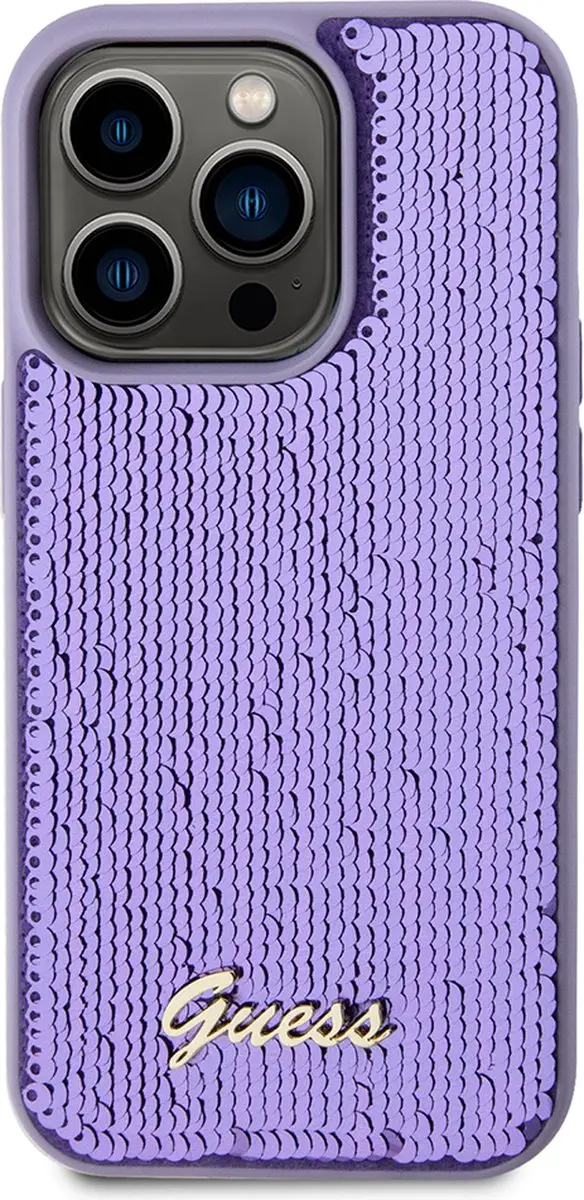GUESS Sequins Script Logo Hoes - iPhone 15 Pro - Paars