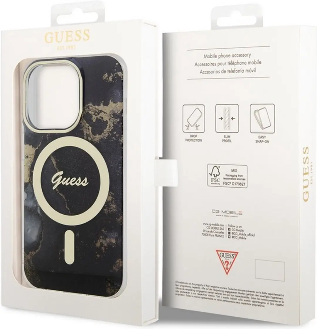 GUESS Golden Marble Back Case - iPhone 14 Pro - Zwart