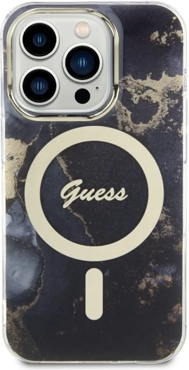 GUESS Golden Marble Back Case - iPhone 14 Pro - Zwart