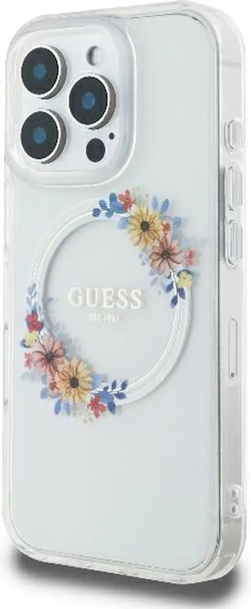 Guess GUHMP16SHFWFCT iPhone 16 Hardcase - MagSafe - Bloemenkrans