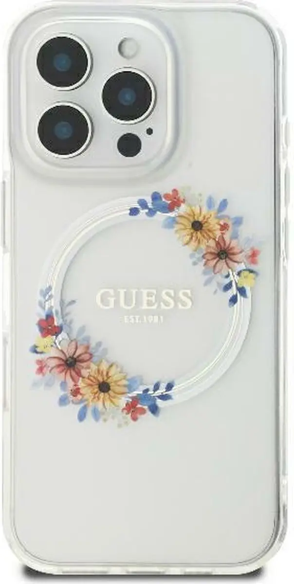 Guess GUHMP16SHFWFCT iPhone 16 Hardcase - MagSafe - Bloemenkrans