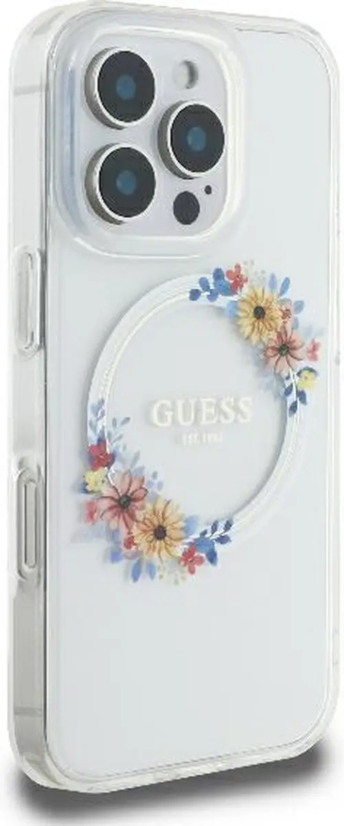 Guess GUHMP16SHFWFCT iPhone 16 Hardcase - MagSafe - Bloemenkrans