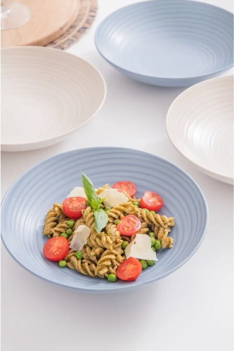KitchenCraft Pastaschalen Set 4 Stuks - 22cm - Blauw/Crème