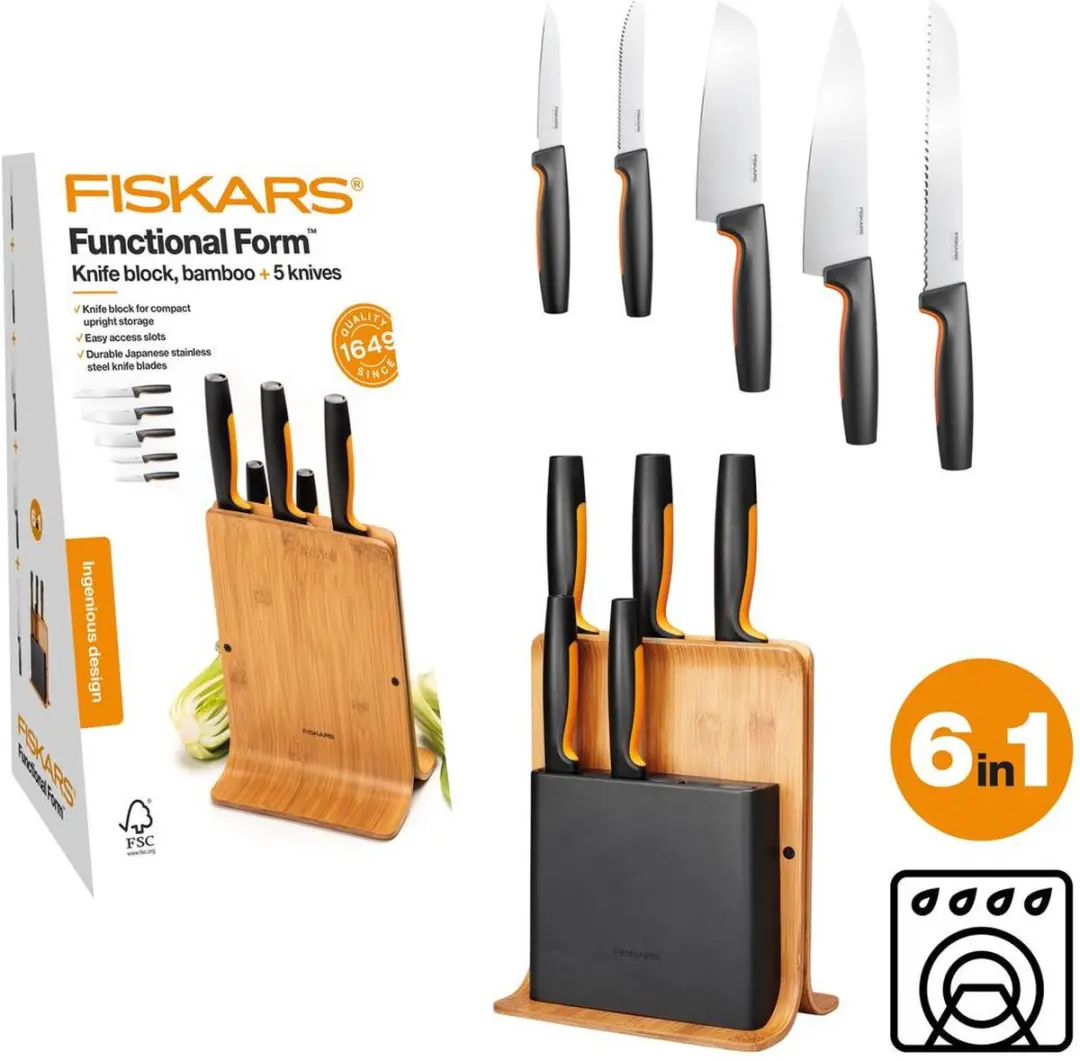 Fiskars Messenset Bamboe Blok - 5 Messen