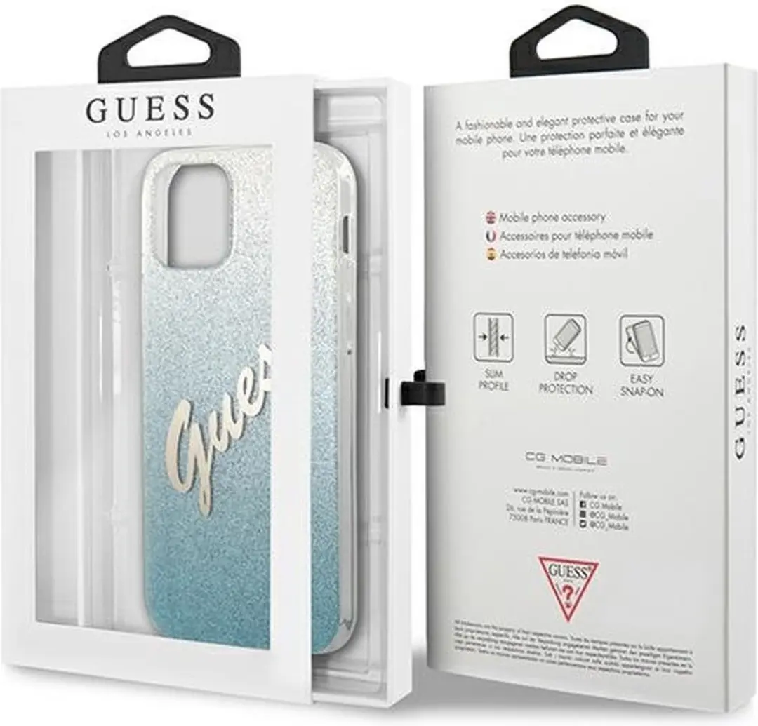 GUESS Glitter Gradient Hoesje iPhone 12 Pro Max - Blauw - afbeelding 6 van 6
