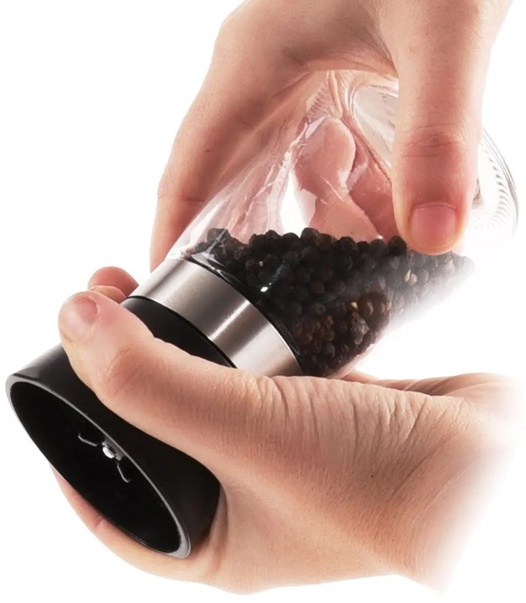 Orion Glazen Peper- en Zoutmolen 13cm - Zwart - Keramisch - afbeelding 6 van 6