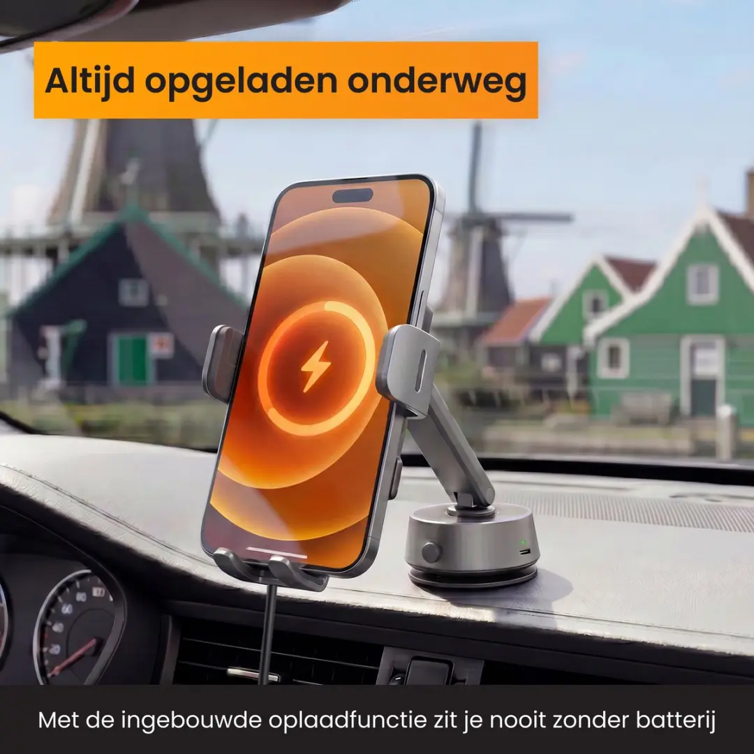 R2B Telefoonhouder Auto Zuignap Zaandijk-01 - Draadloos Opladen - 7 Inch