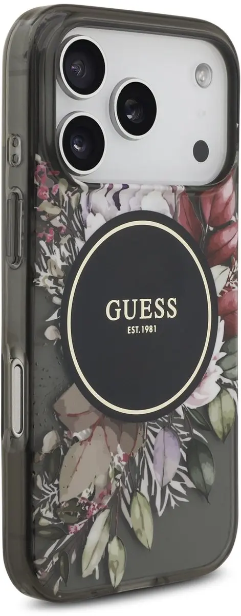 GUESS iPhone 17 Pro Hoesje - Zwart - Bloemenprint