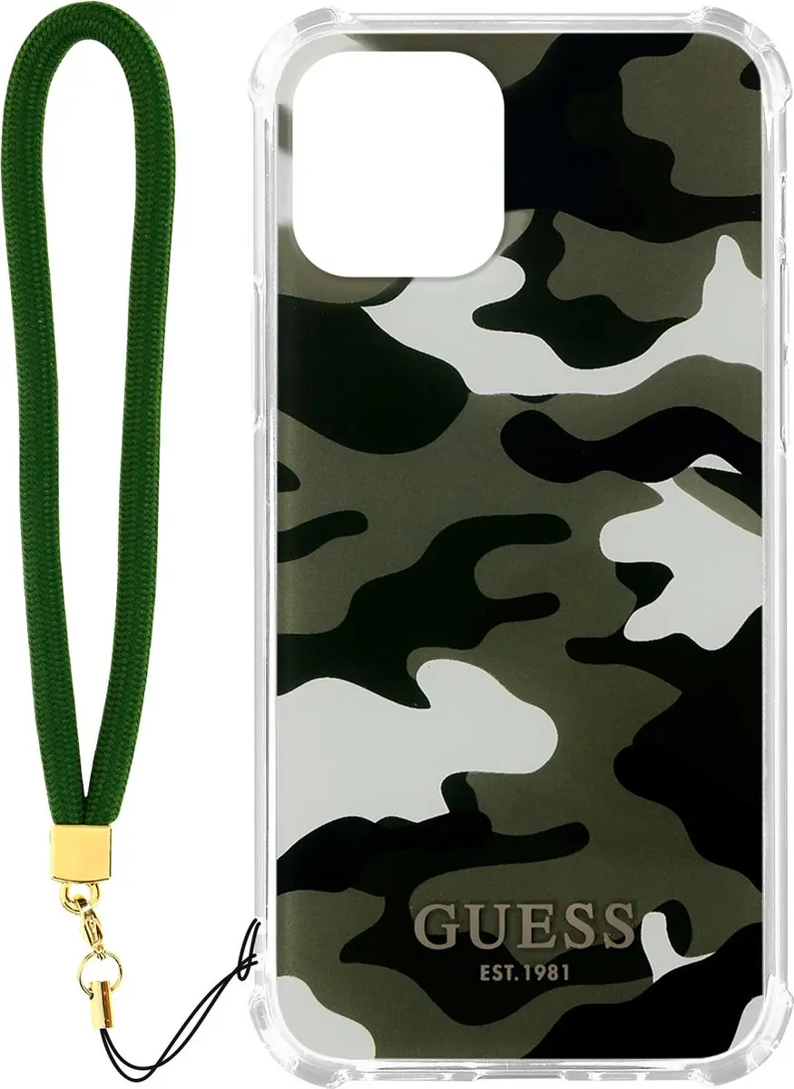 GUESS Camo Back Case met Strap iPhone 11 - Khaki Groen