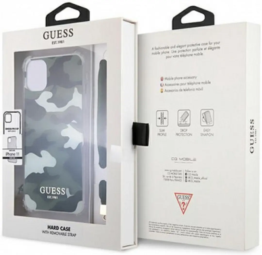 GUESS Camo Back Case met Strap iPhone 11 - Khaki Groen