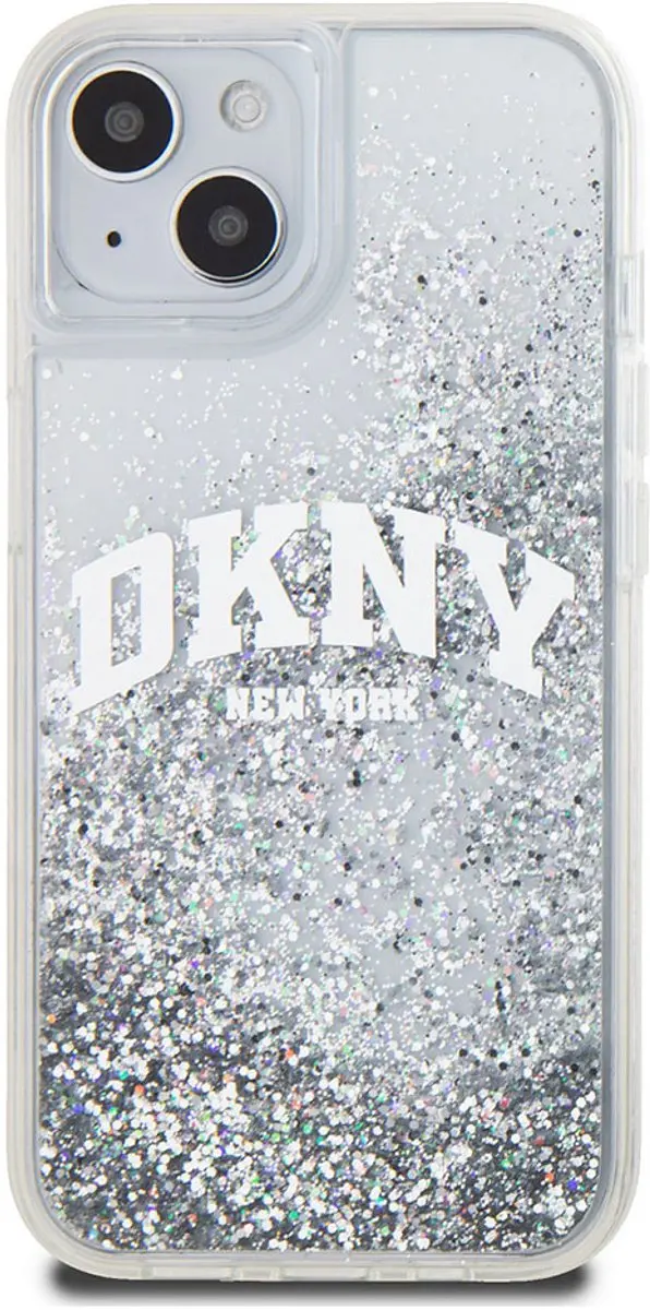 DKNY Liquid Glitter Arch Logo Back Case - iPhone 15 - Wit/Zilver