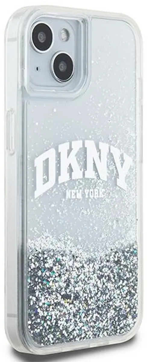 DKNY Liquid Glitter Arch Logo Back Case - iPhone 15 - Wit/Zilver