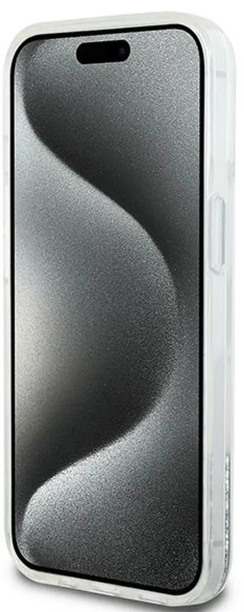 DKNY Liquid Glitter Arch Logo Back Case - iPhone 15 - Wit/Zilver