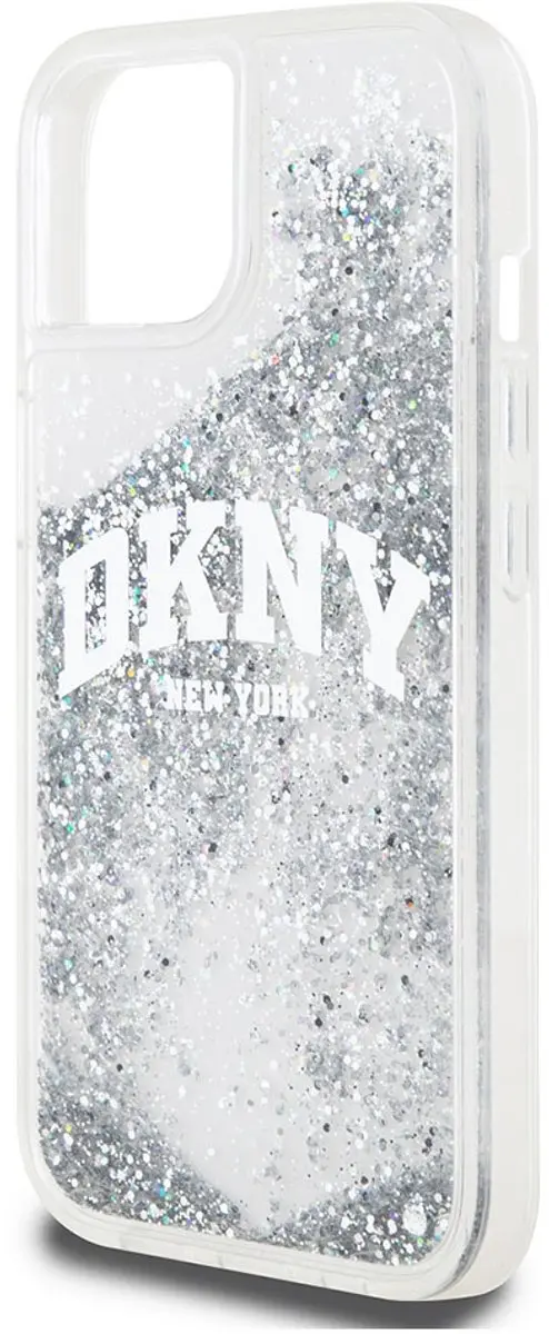DKNY Liquid Glitter Arch Logo Back Case - iPhone 15 - Wit/Zilver - afbeelding 6 van 6