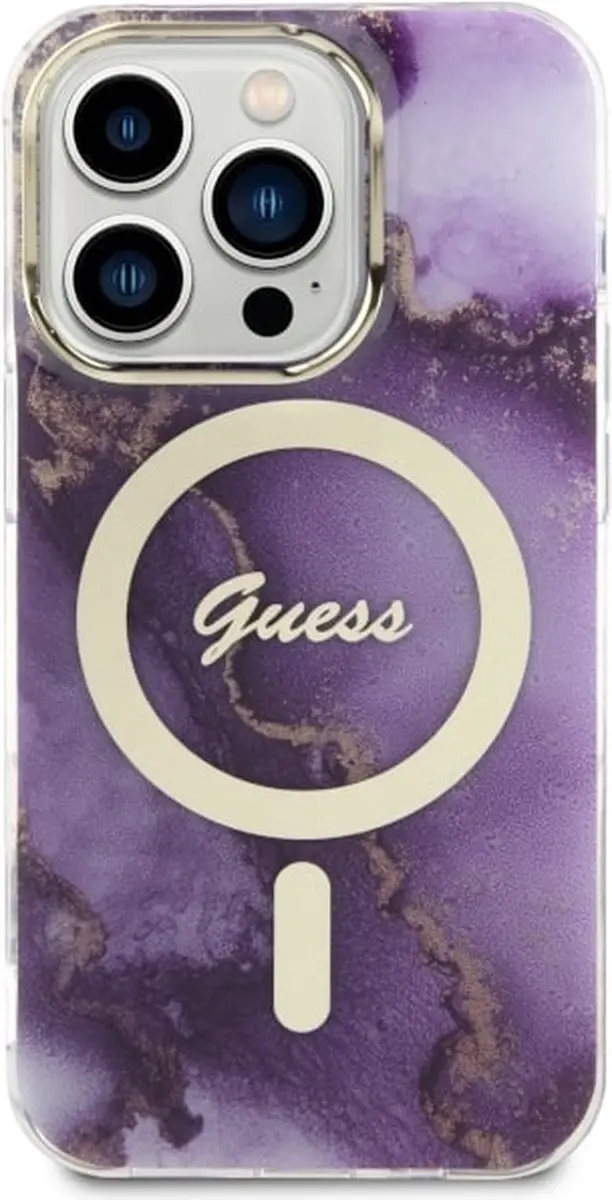 GUESS Golden Marble Back Case - Paars - MagSafe - iPhone 14 Pro Max - afbeelding 6 van 6