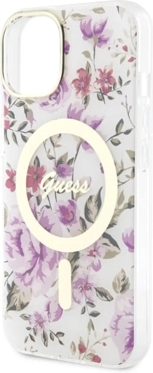 GUESS Flower Back Case MagSafe iPhone 14 Plus - Wit/Transparant
