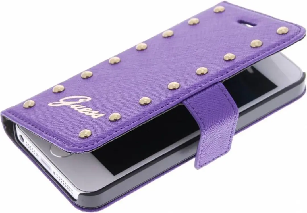 GUESS iPhone 5/5s/SE Hoesje - Paars Kunstleer GUEGUFLBKP5SAV