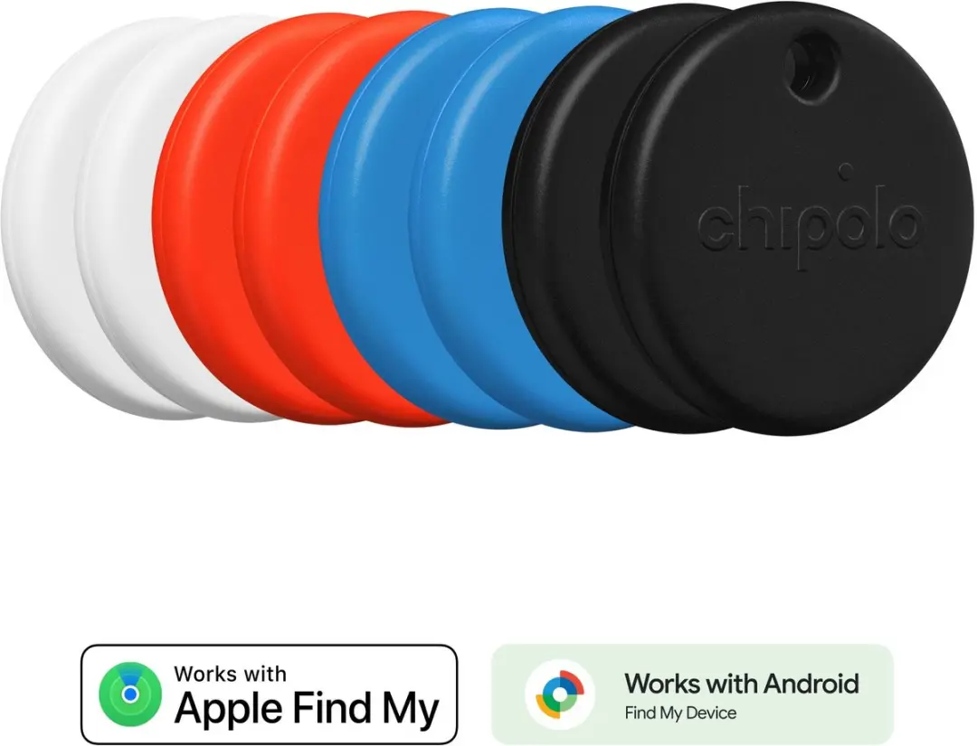 Chipolo POP Bluetooth Tracker 8 Stuks - 120dB - Zwart/Wit/Rood/Blauw