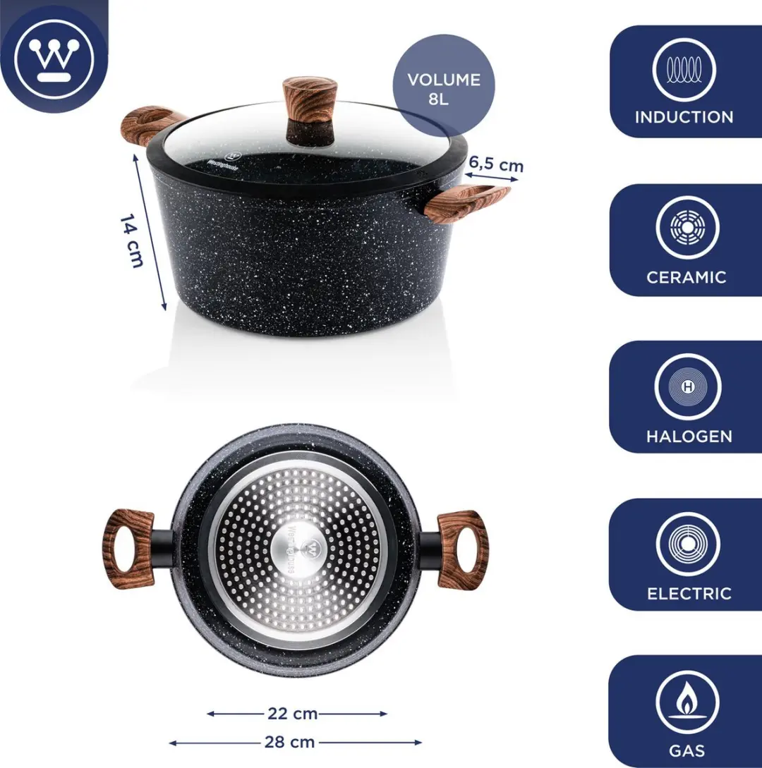Westinghouse 3-delige Pannenset Black Marble Wood - 3 Stuks