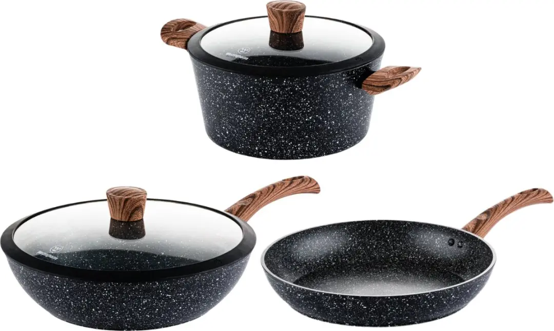 Westinghouse 3-delige Pannenset Black Marble Wood