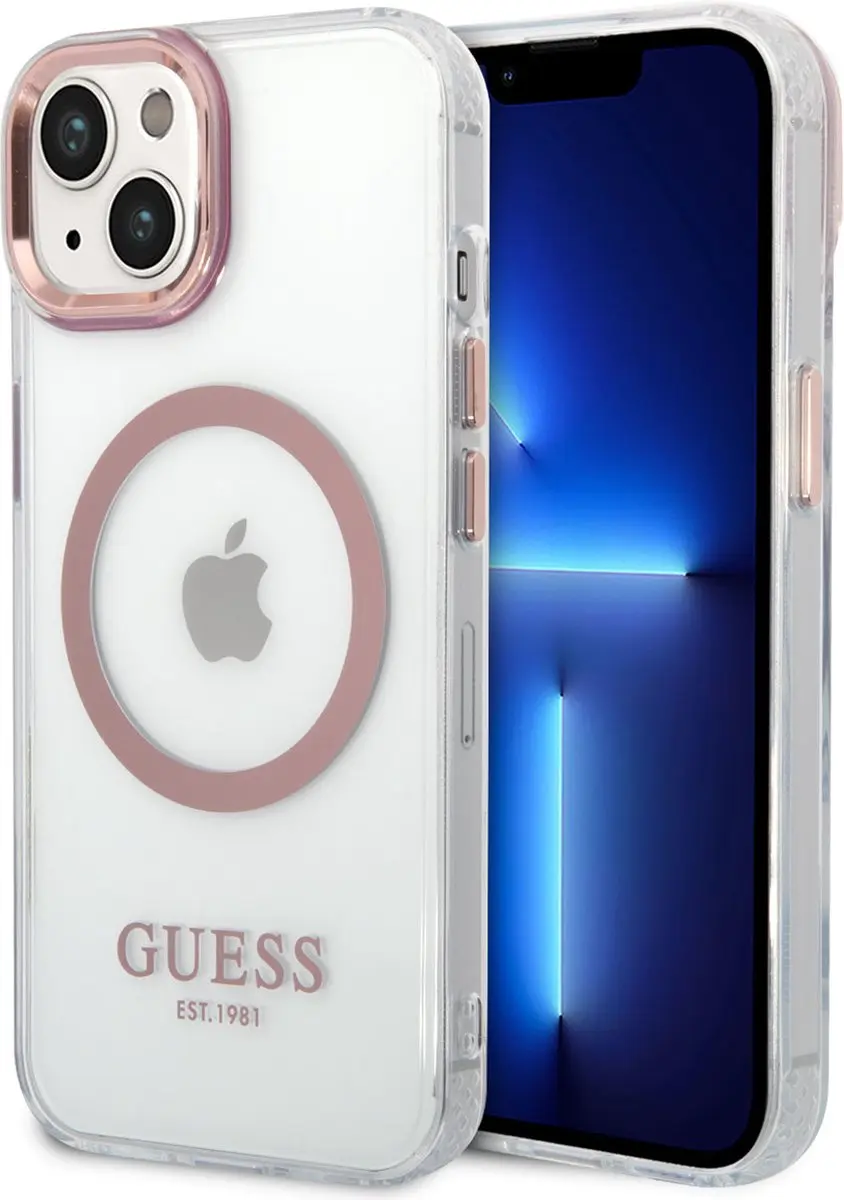 GUESS Transparante TPU Back Cover MagSafe iPhone 14 Plus - Roze