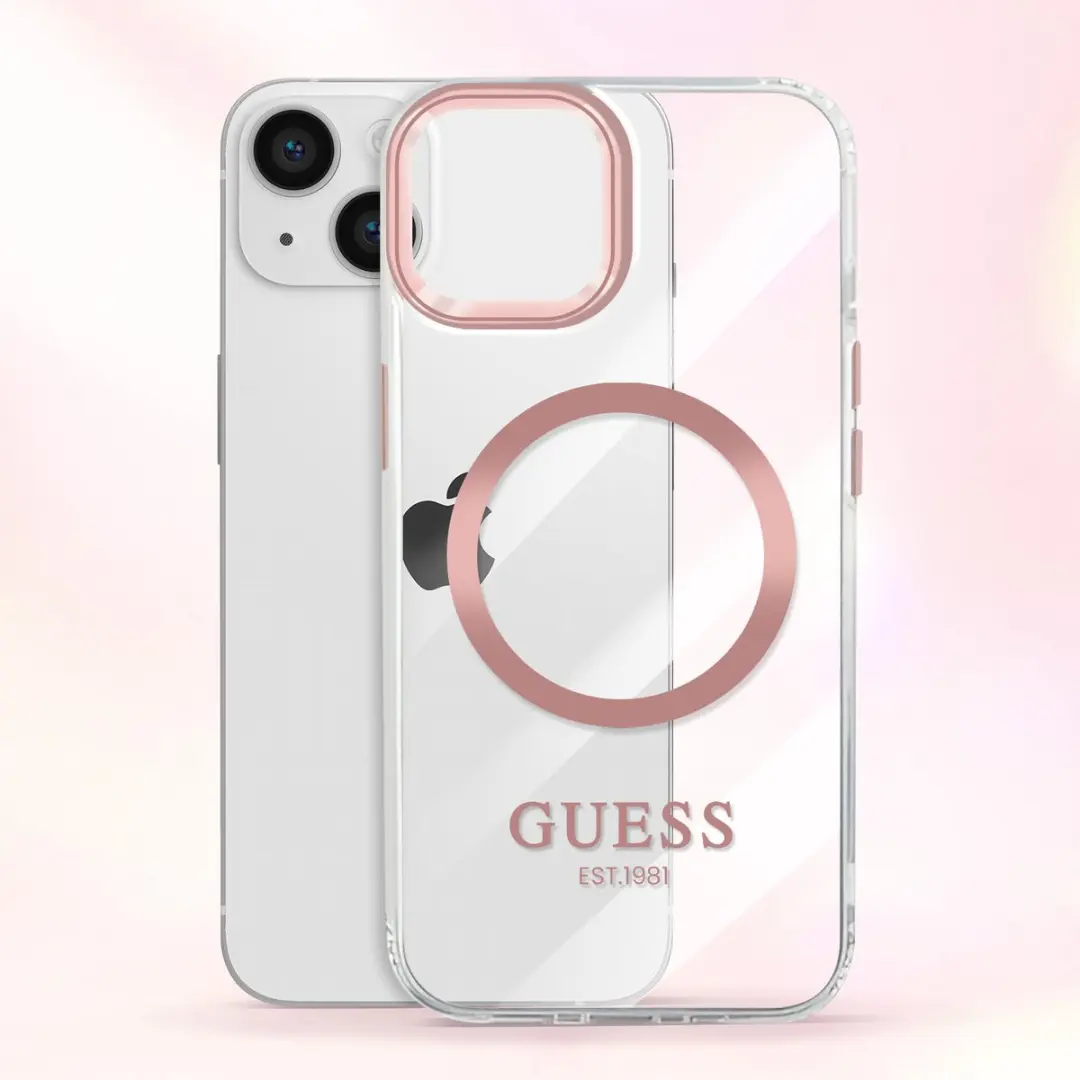 GUESS Transparante TPU Back Cover MagSafe iPhone 14 Plus - Roze