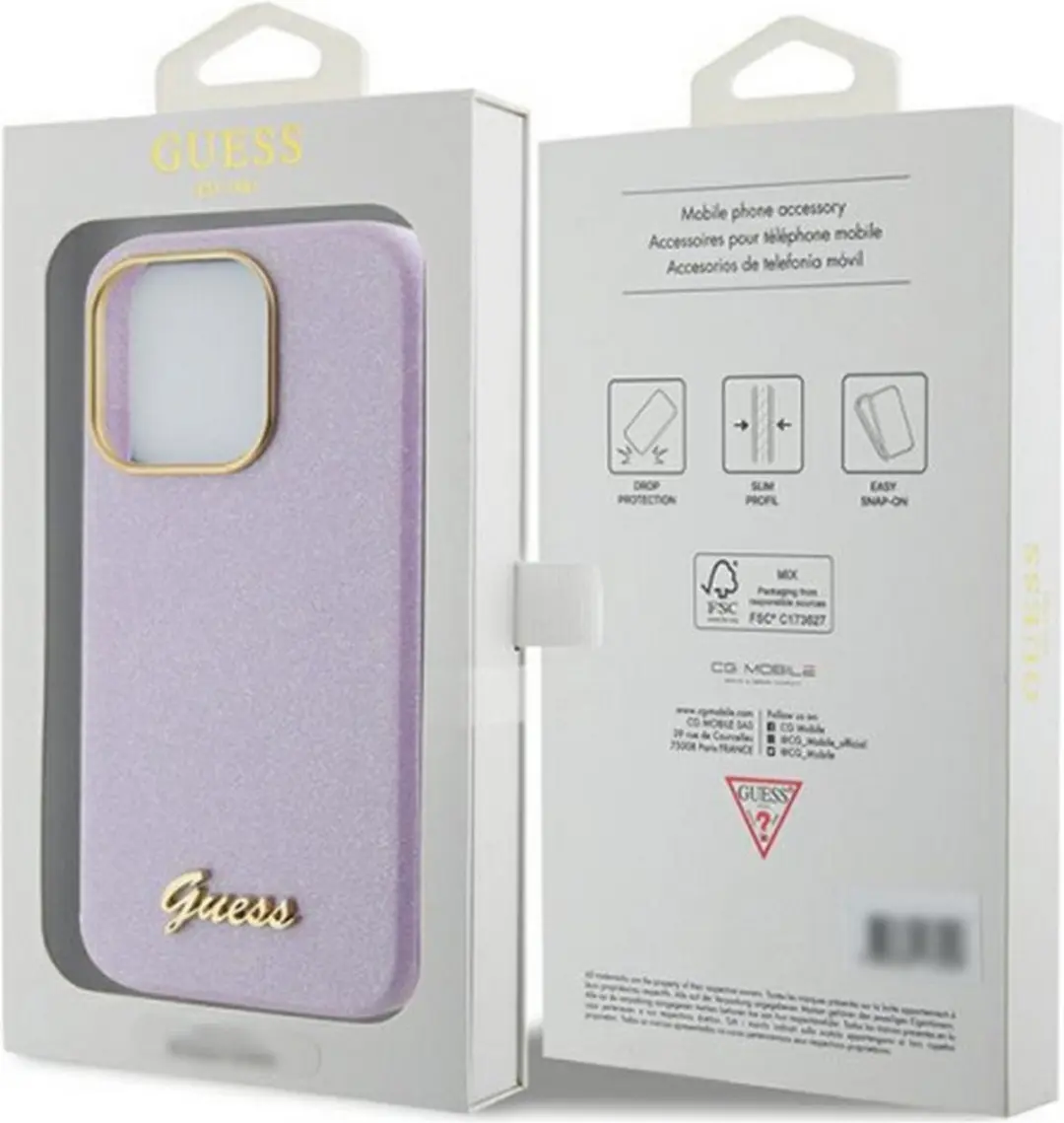 Guess Full Wrapped Glitter Back Case iPhone 15 Pro Max - Paars