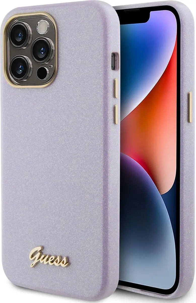 Guess Full Wrapped Glitter Back Case iPhone 15 Pro Max - Paars