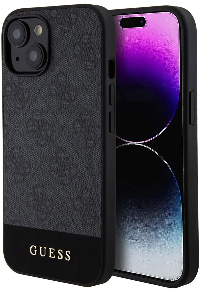 GUESS 4G Stripe Back Cover iPhone 15 - Grijs/Zwart