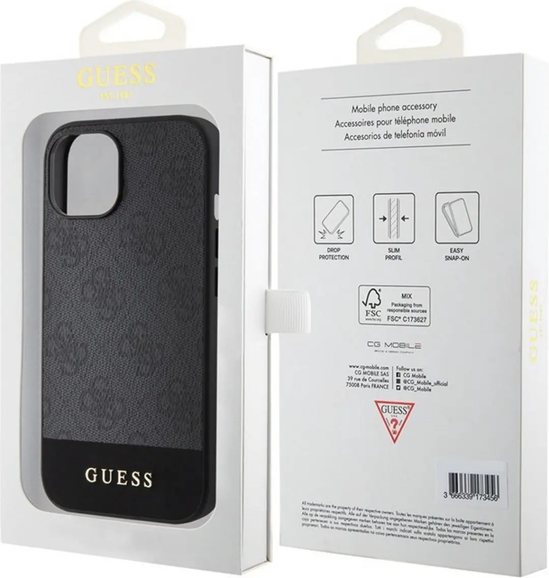 GUESS 4G Stripe Back Cover iPhone 15 - Grijs/Zwart