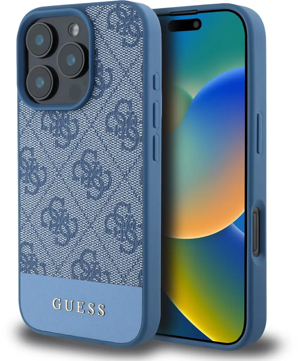 GUESS Back Cover iPhone 16 Pro - Blauw PU Leer