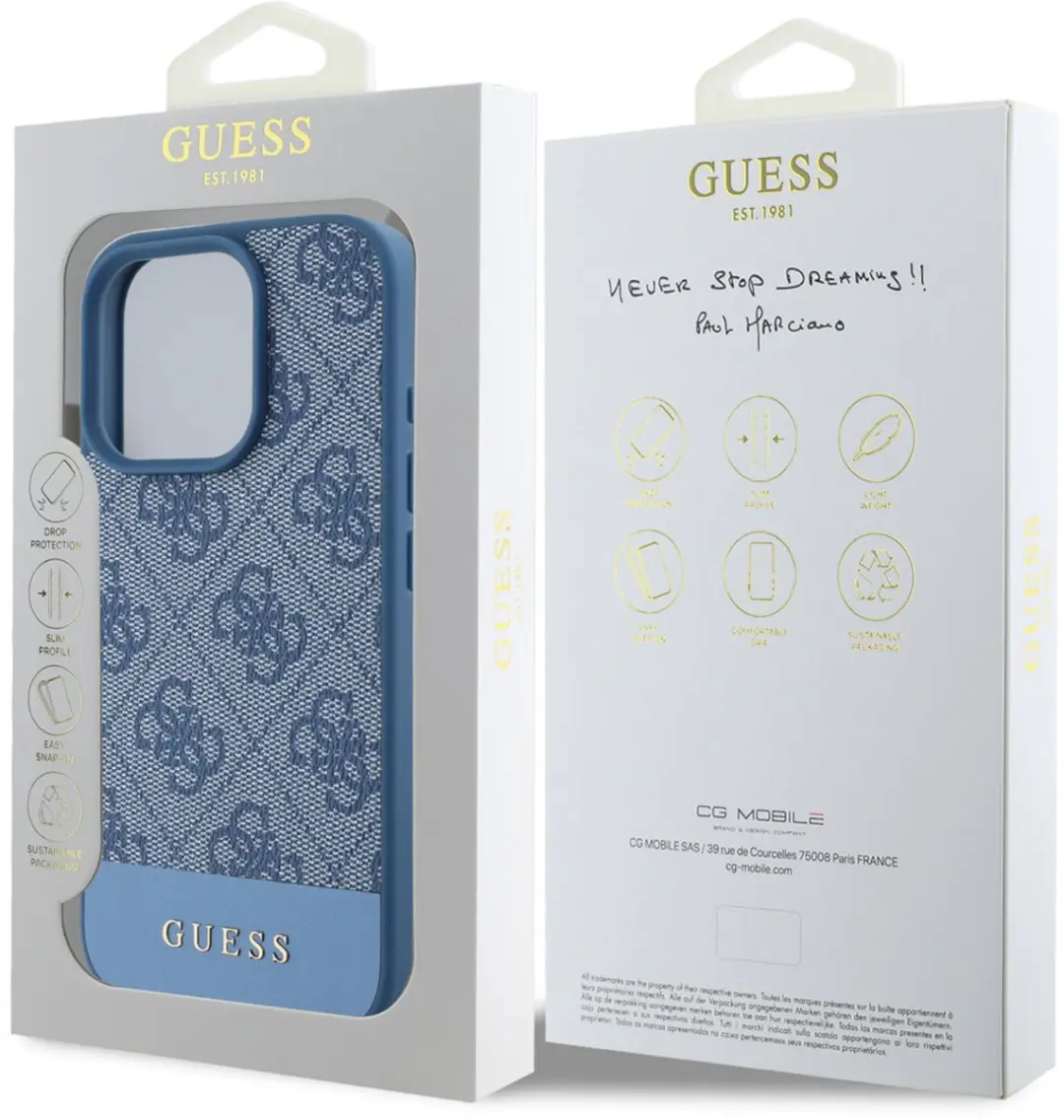GUESS Back Cover iPhone 16 Pro - Blauw PU Leer