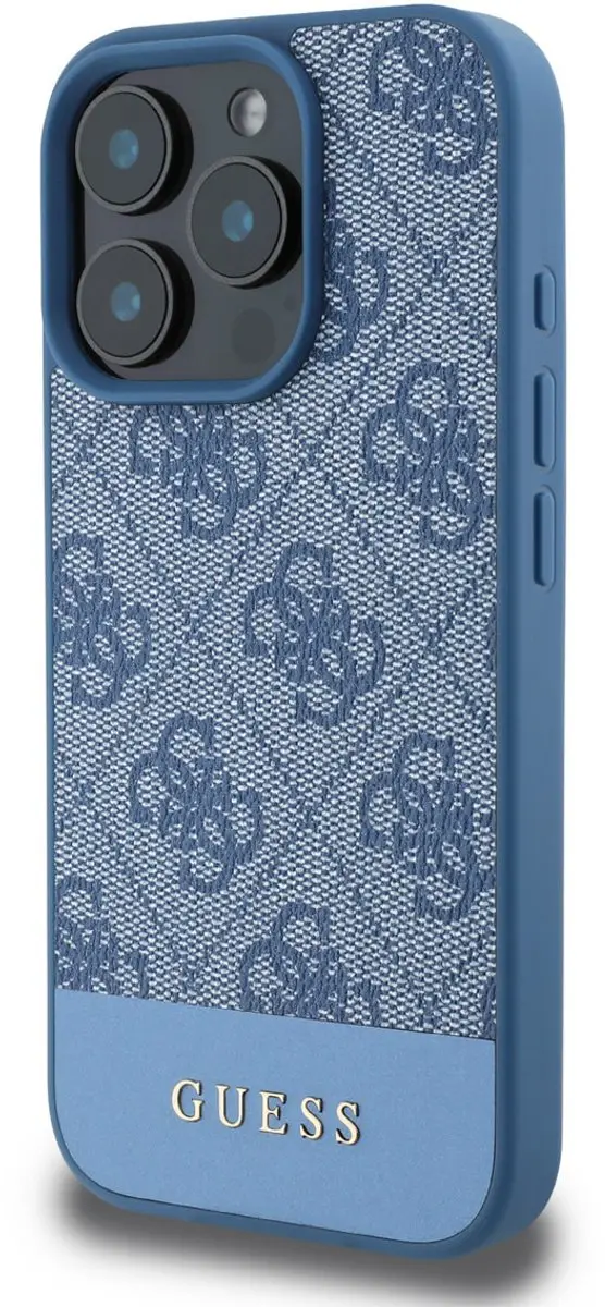 GUESS Back Cover iPhone 16 Pro - Blauw PU Leer