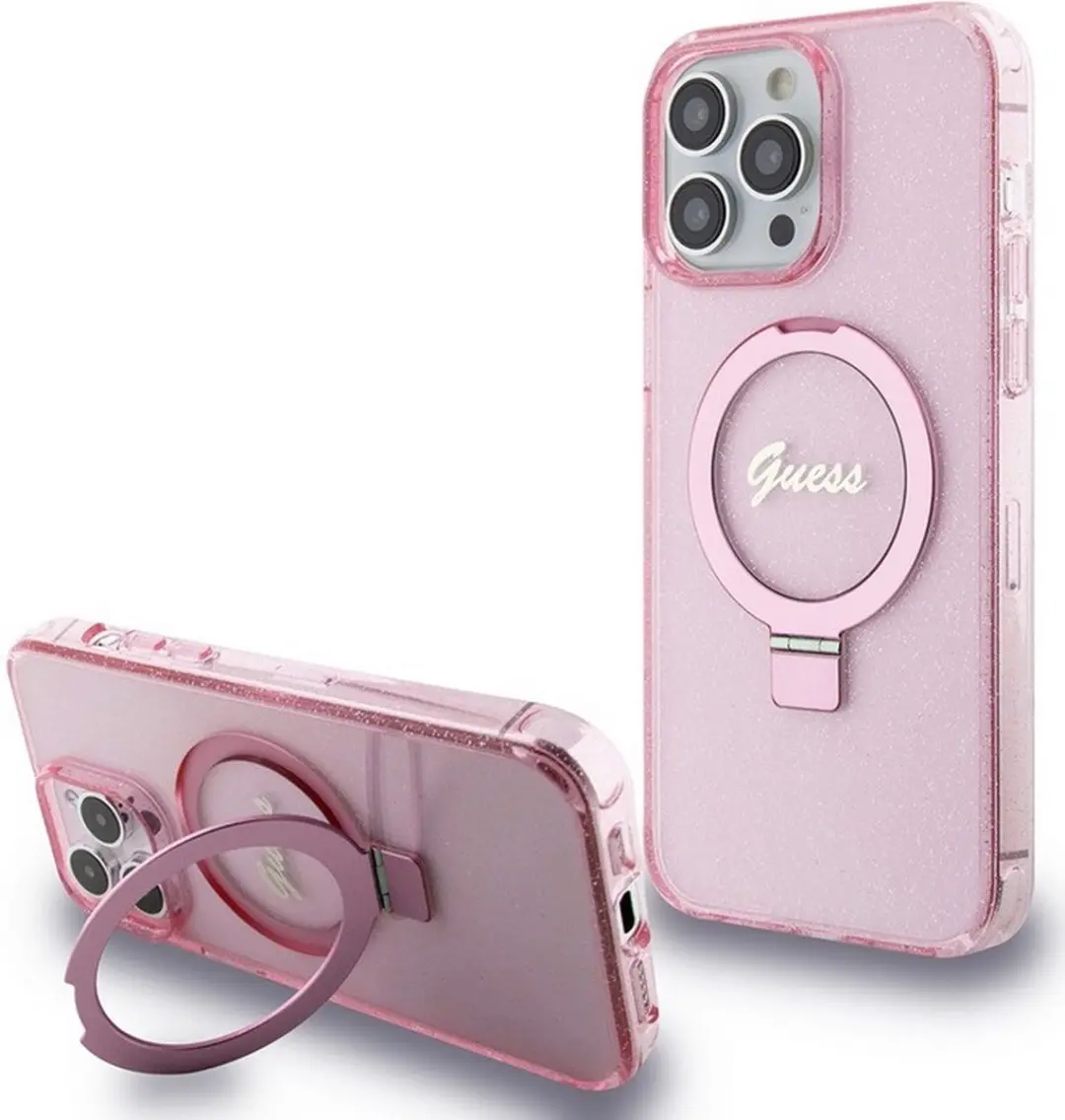 GUESS Ring Glitter Back Case MagSafe - Roze - iPhone 15 Pro Max