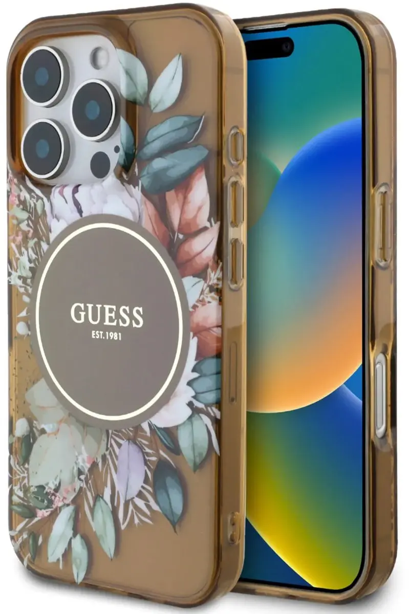 GUESS iPhone 16 Pro Max Backcover - Bruin - Magsafe Flower Design