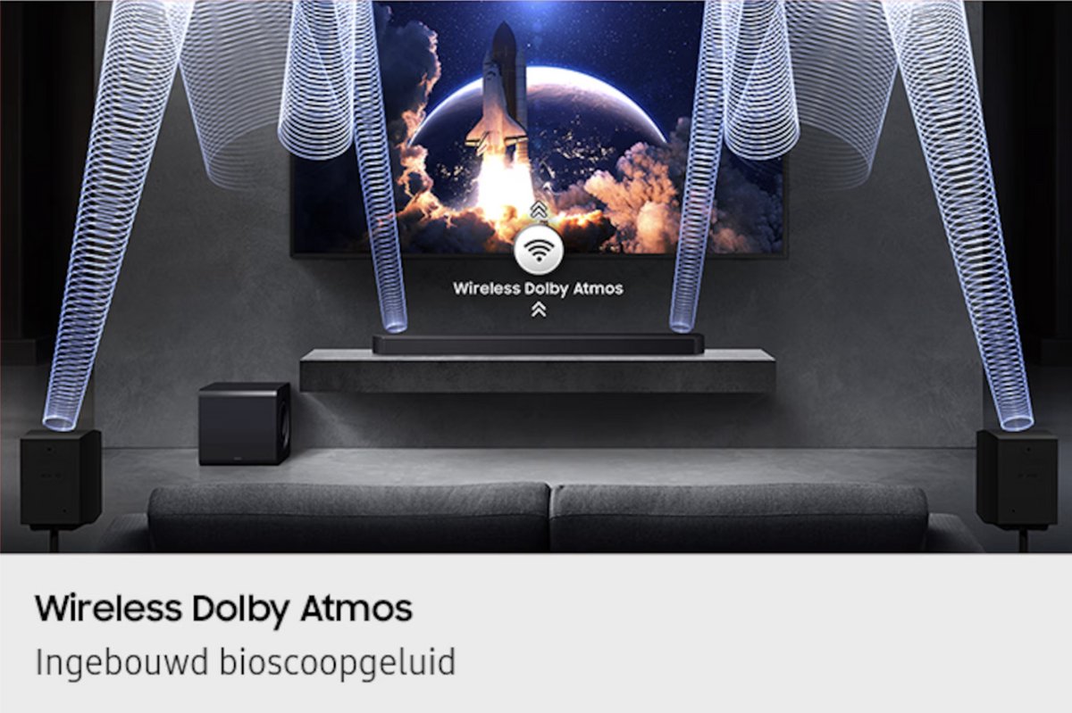 Samsung HW-Q930F, 9.1.4 kanalen, 580 W, DTS 5.1, DTS Express, DTS-HD Master Audio, DTS:X, Dolby Atmos, Dolby Digital Plus, Dolby TrueHD, 140 W, Actieve subwoofer, Draadloos