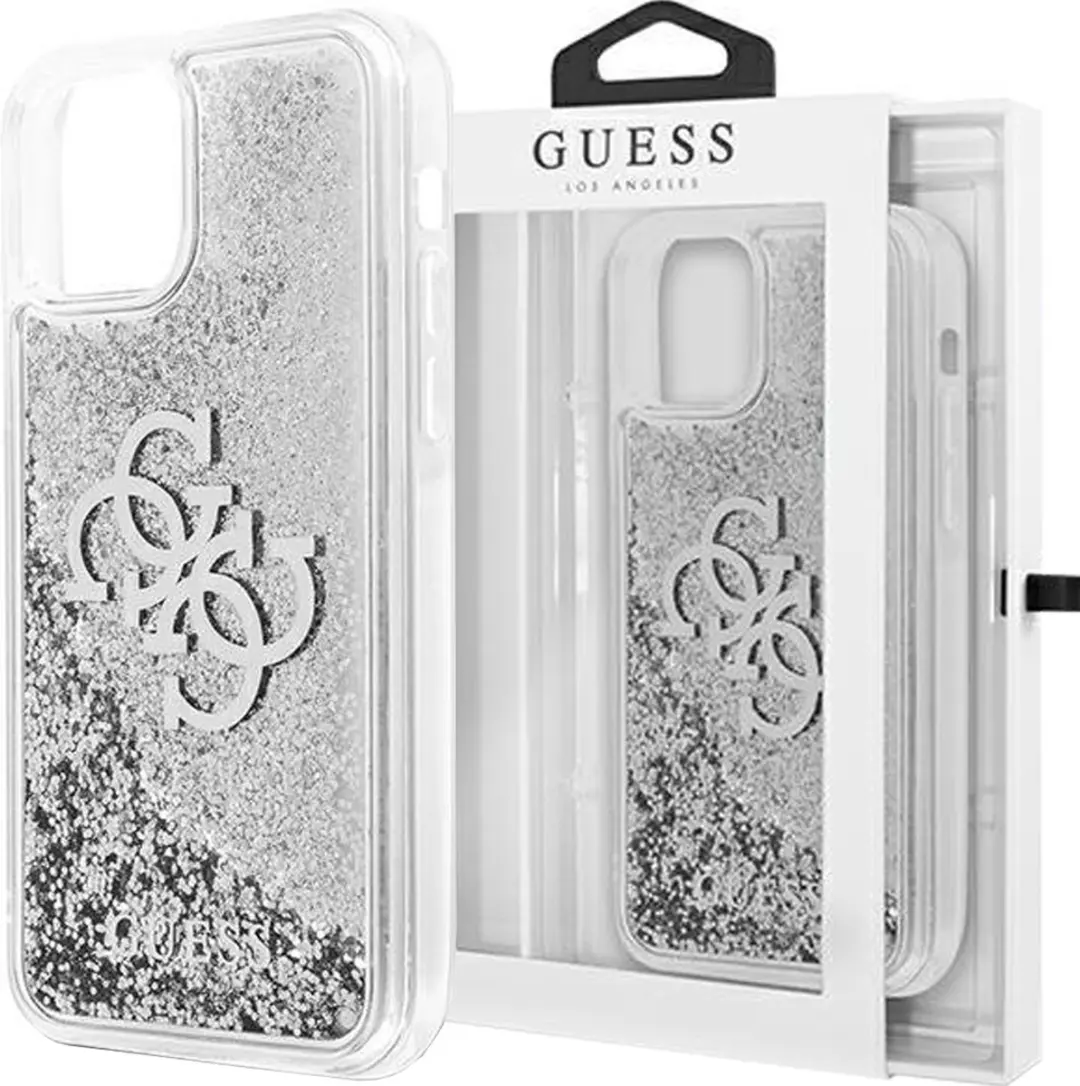 GUESS iPhone 13 Mini Hoesje Glitter Zilver - 3666339024550