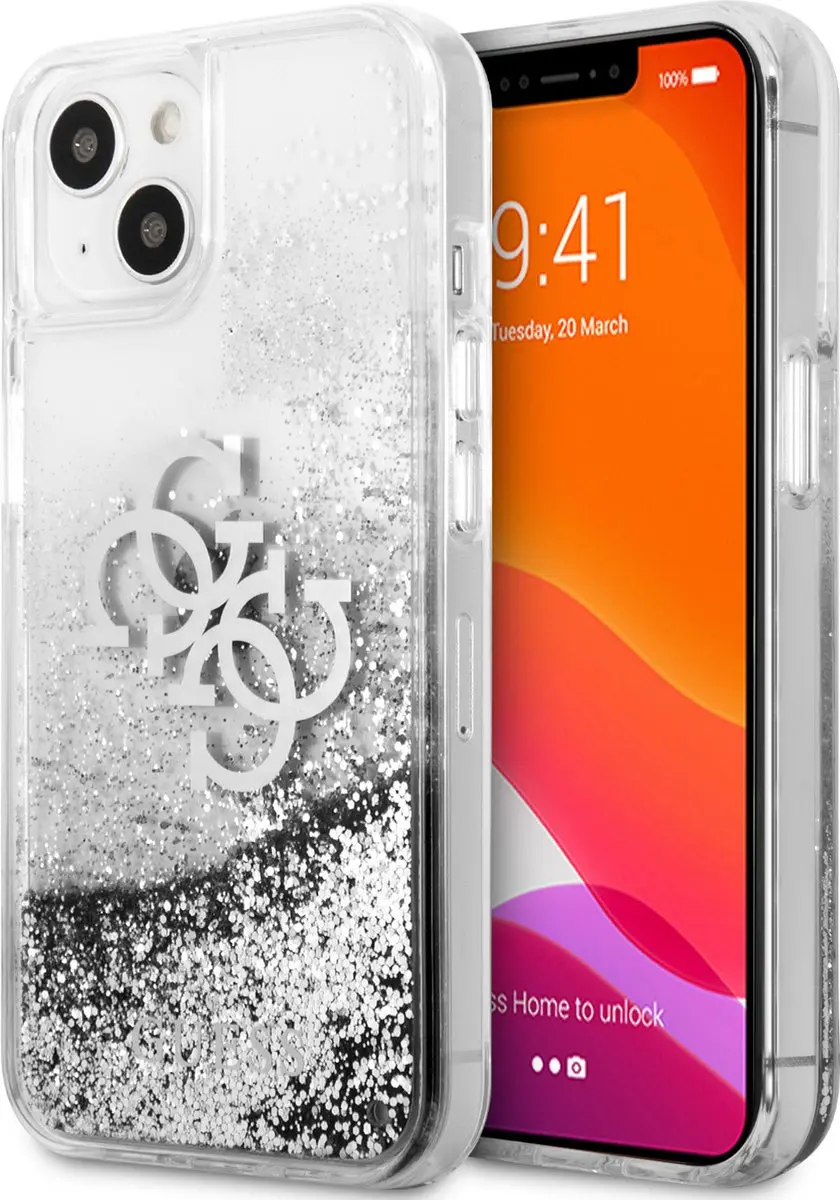GUESS iPhone 13 Mini Hoesje Glitter Zilver - 3666339024550