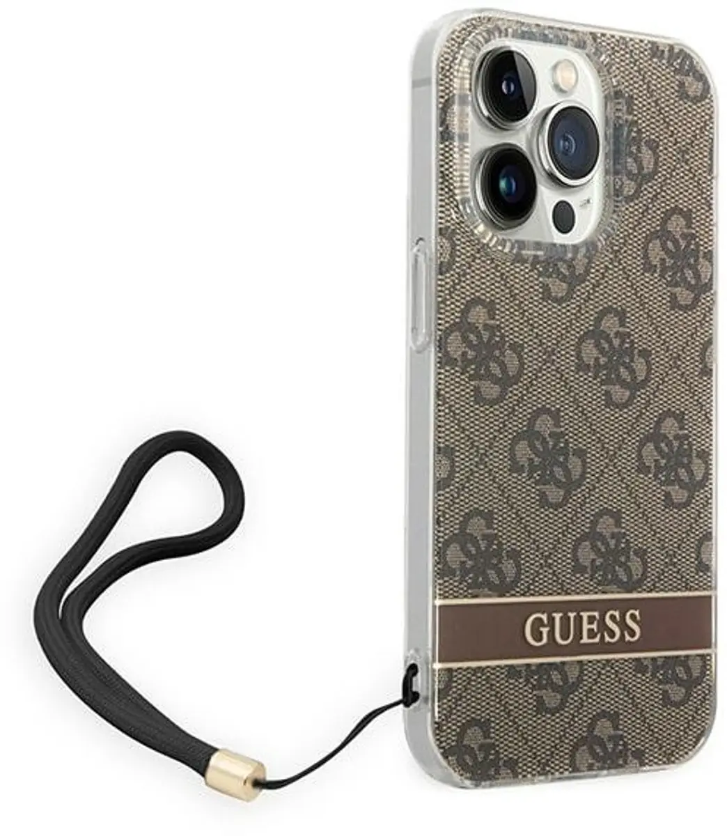 GUESS 4G Printed Back Case met Strap - iPhone 14 Pro Max - Bruin